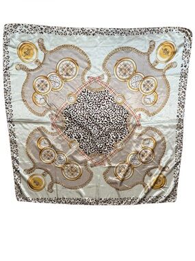 Nova check plaid Gold Chain & Pocket Watch Print Silk Scarf Leopard